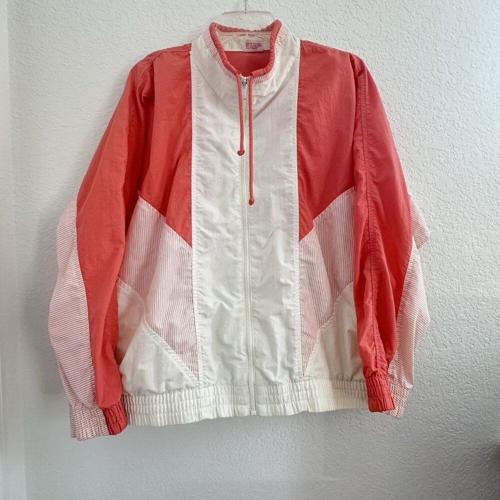Vtg 80s 90s Tail Full Zip Windbreaker Jacket Womens‎ L Peach Golf Tennis Granny